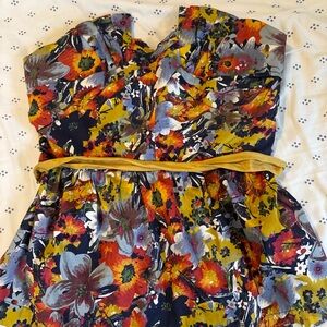 Floral strapless peplum blouse with Gold Accents